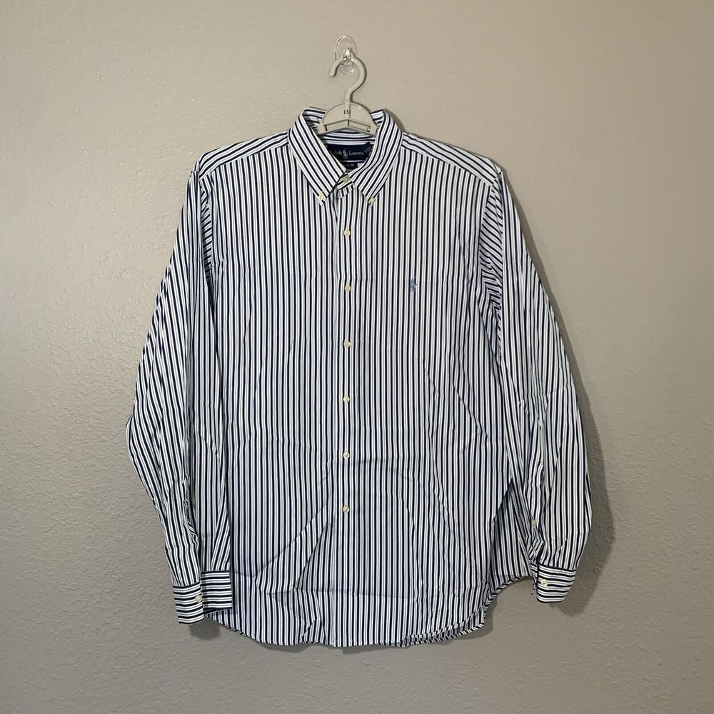 Ralph Lauren Men's Classic Fit Blue White Striped Button Down Shirt Size 17/XL - Picture 2 of 9